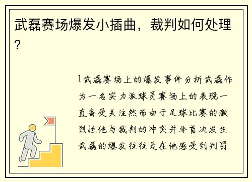武磊赛场爆发小插曲，裁判如何处理？